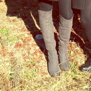 Grey suede over the knee boot